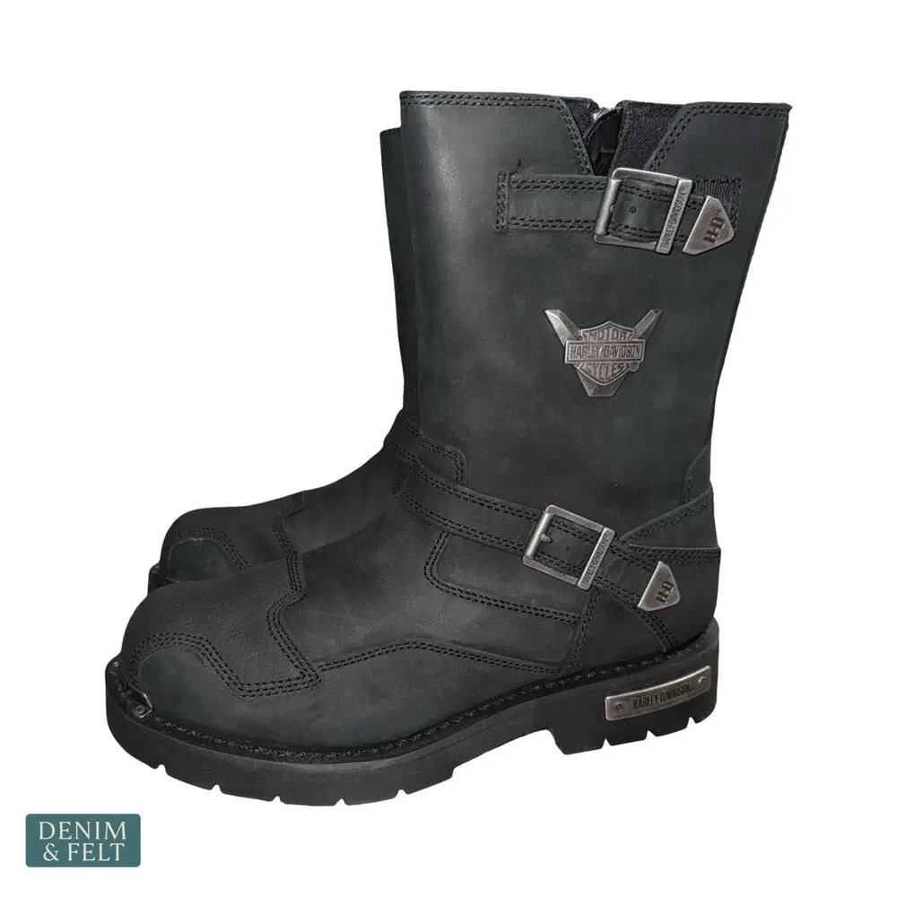 NEW Harley Davidson Stroman Motorcycle Boots Black Leather Biker Riding Mens‎